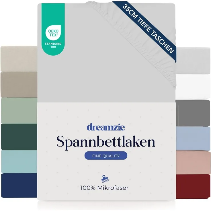 Dreamzie Spannbettlaken 160x200 cm - 35 cm Tiefe Tasche - 100% Mikrofaser Bettlaken - Grau, Schadstoffgeprüft(Oeko TEX), Bettlaken mit Gummizug