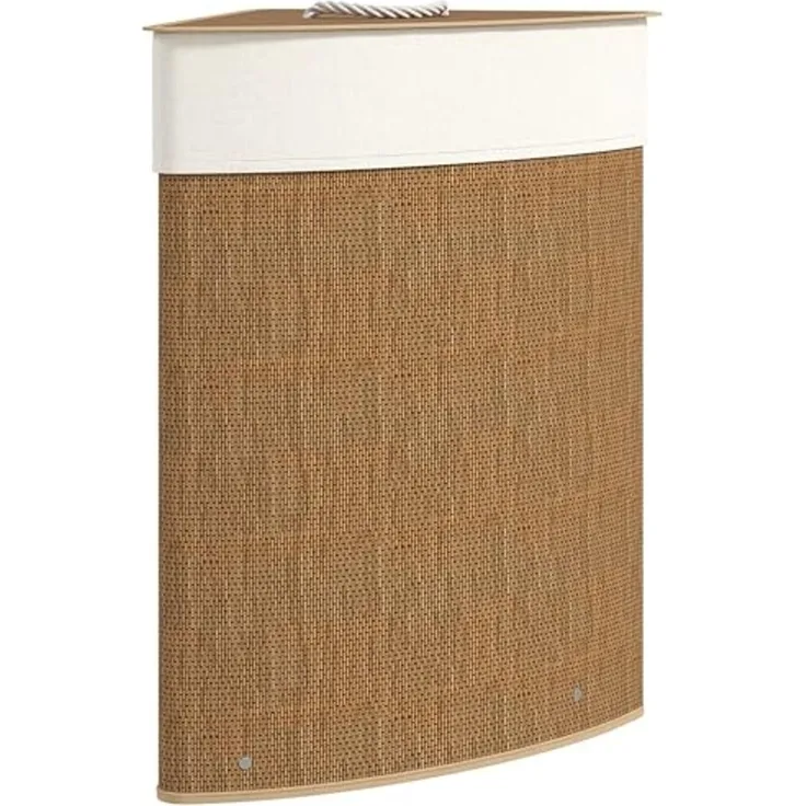 HOMCOM Wäschekorb 55 L Eckwäschekorb mit herausnehmbarem, waschbarem Innenbeutel (mit Deckel, 1 St, dreieckiger Wäschesammler aus Bambus), 35 x 35 x 60 cm, Braun