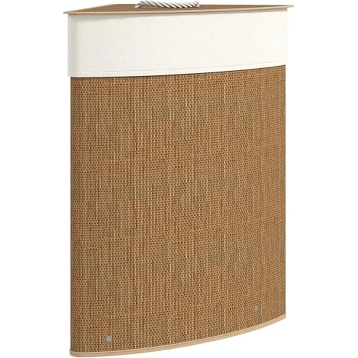 HOMCOM Wäschekorb 55 L Eckwäschekorb mit herausnehmbarem, waschbarem Innenbeutel (mit Deckel, 1 St, dreieckiger Wäschesammler aus Bambus), 35 x 35 x 60 cm, Braun – Bild 1