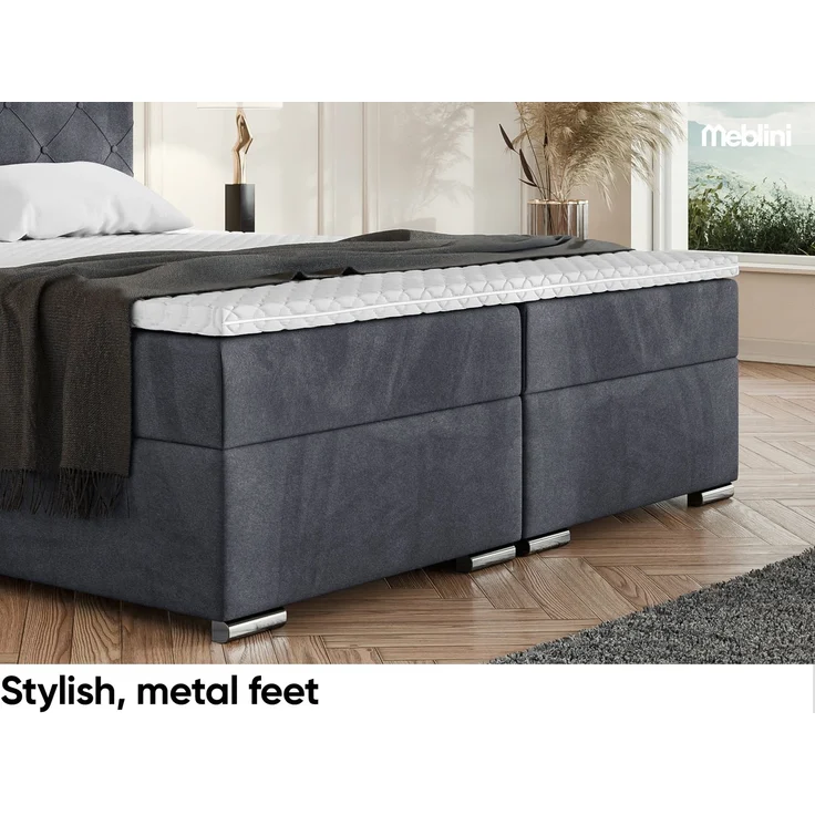 MEBLINI Boxspringbett MALDINI 160x200cm - H3B/Dunkelgrau Samt - mit Bettkasten - Polsterbett - Doppelbett mit Topper & Bonellfederkern-Matratze – Bild 6