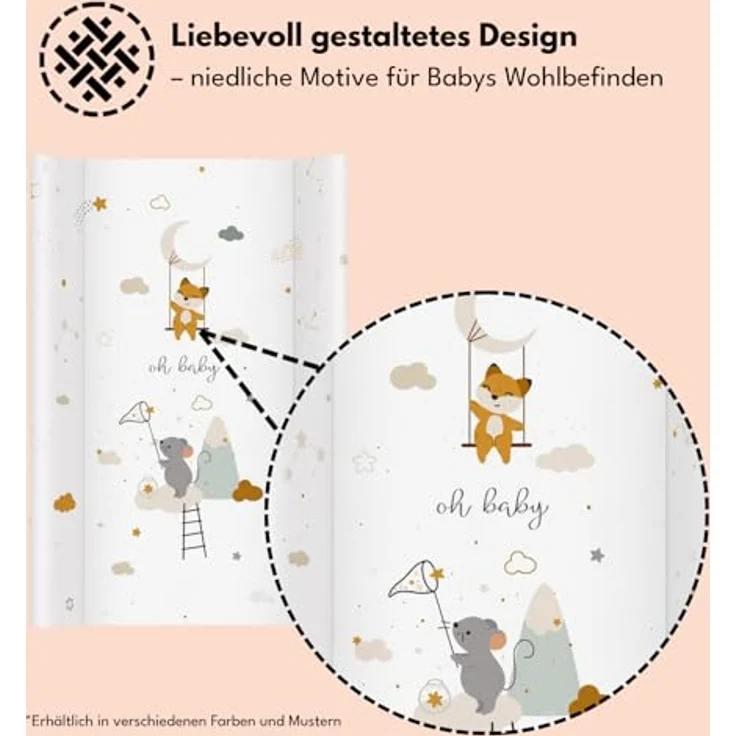 Wickelauflage 70x47 cm, Weiß mit Maus – abwaschbar & weich, profilierte Ränder für mehr Sicherheit – Wickeltischauflage für Wickelkommode – Baby Wickelunterlage mit Komfortfüllung – Bild 3