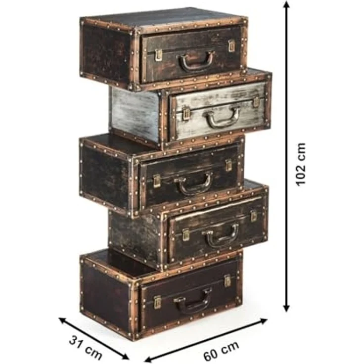 Kobolo Regal Kofferregal Kofferoptik braun 5 Fächer 60x31x102 – Bild 2