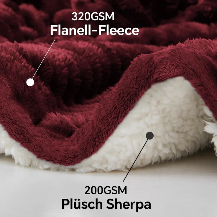 BEDELITE Kuscheldecke Flauschig Decke Groß - Dicke XXL Sherpa Decken Rot 220x240 für Bett, warme Cord Kuscheldecken Burgunderrot weiche Fleecedecke Wohndecke als Tagesdecke für Schlafzimmer – Bild 4