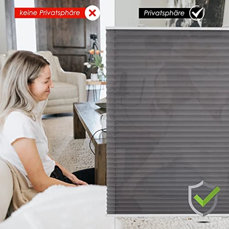 bobodeco Plissee Klemmfix Faltrollo Anthrazit 55x100cm, lichtdurchlässiger Sicht- und Sonnenschutz ohne Bohren, umweltfreundliches Polyester, für Fenster & Tür – Bild 4