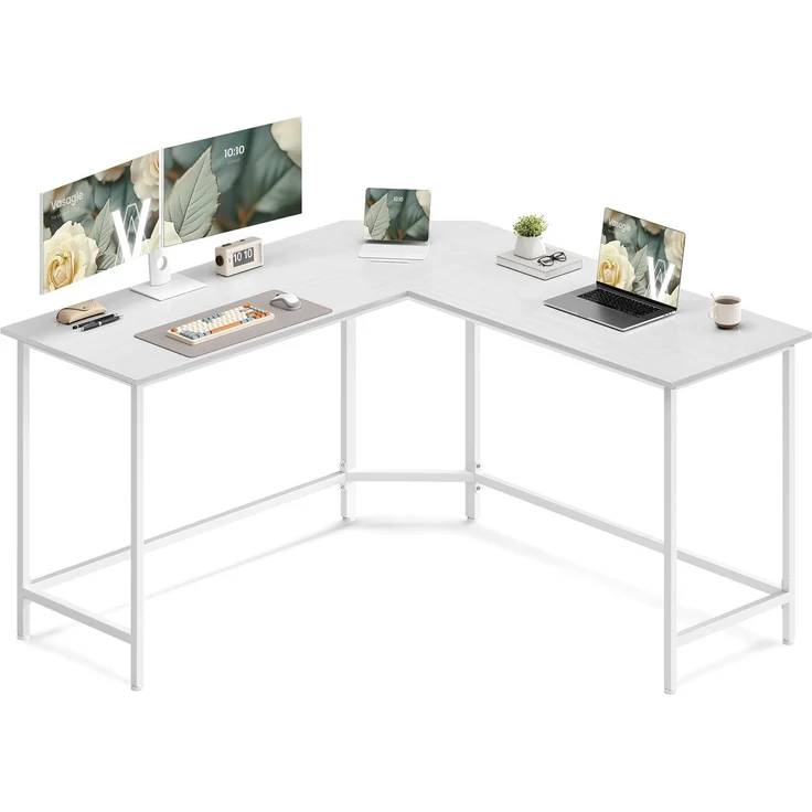 VASAGLE Schreibtisch, L-förmiger Computertisch, 140 x 140 x 76 cm, Eckschreibtisch, platzsparender Bürotisch, Gaming, Homeoffice, einfacher Aufbau, ahornweiß LWD073W01V1