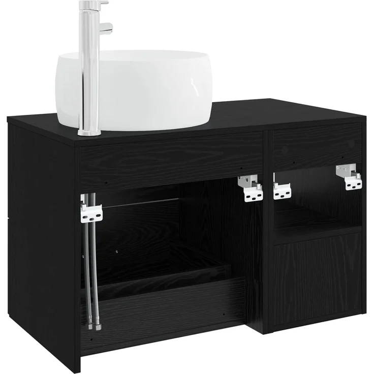vidaXL Wandmontiertes Badezimmermöbel-Set 2 stk. Schwarz Eichen-Optik 3403921 – Bild 6