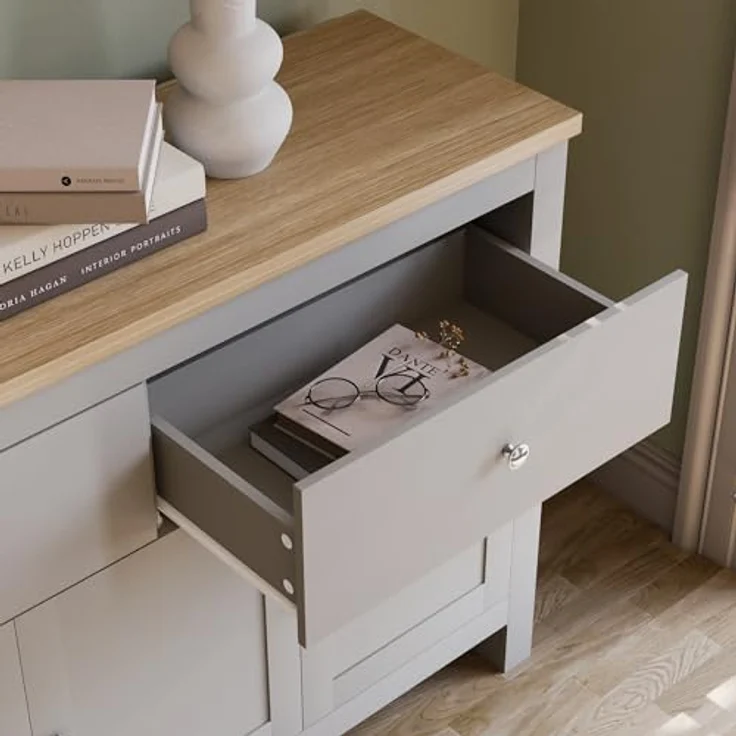 Amazon-Marke: Vida Designs Schubladenboxen, MDF, Spanplatte und Melaminfurnier, Weiß, 3 Schubladen 1 Tür, 35T x 117B x 82H cm – Bild 5