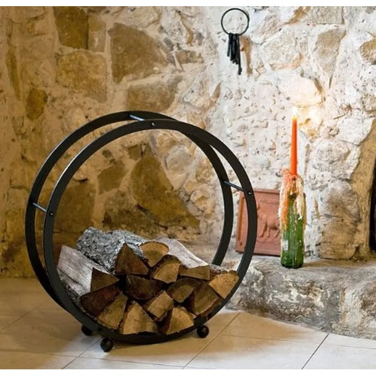 Kaminholzregal Kaminholzständer Rund D-70cm Schwarz Holzkorb Kaminholzhalter Holzregal