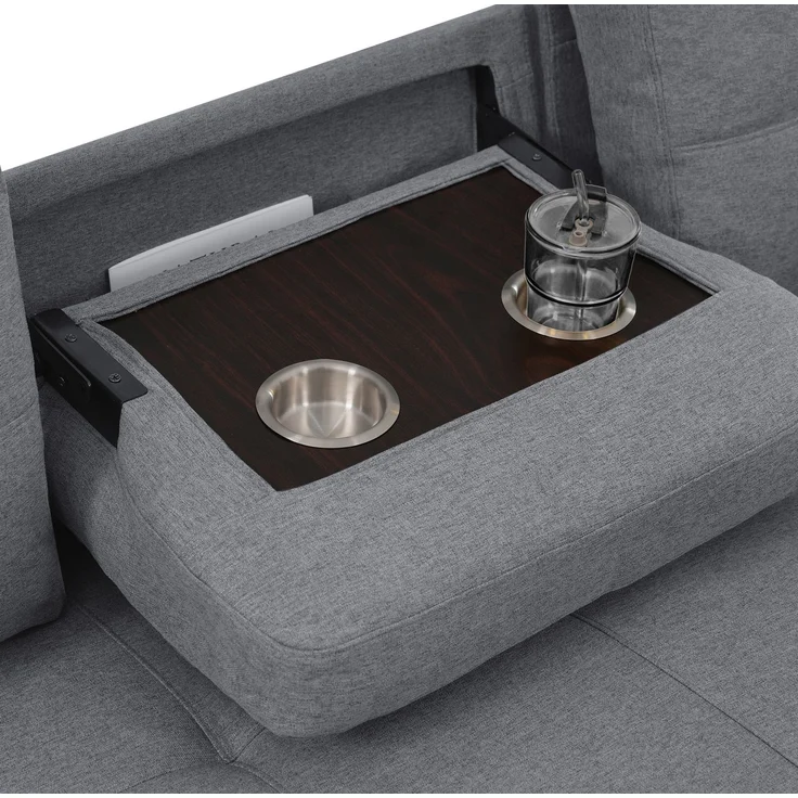 DESVIAE Schlafsofa L-Form mit Stauraum und Getränkehaltern 211x136x87 cm Leinenoptik Grau – Bild 9