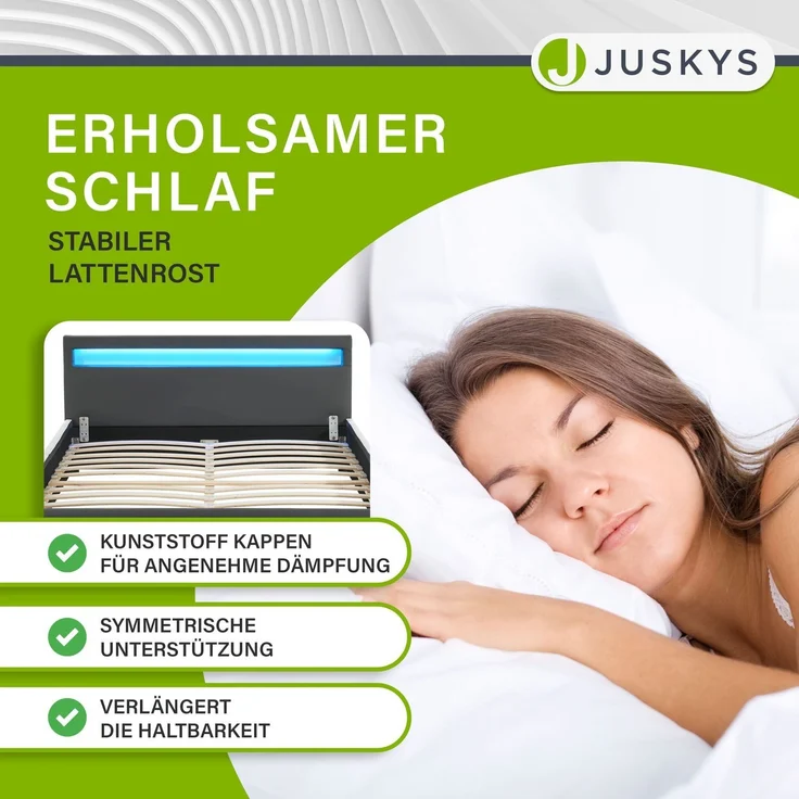 Juskys 'Sevilla' Polsterbett mit LED-Beleuchtung, Kunstleder, Grau, 140x200 cm, ohne Matratze – Bild 4