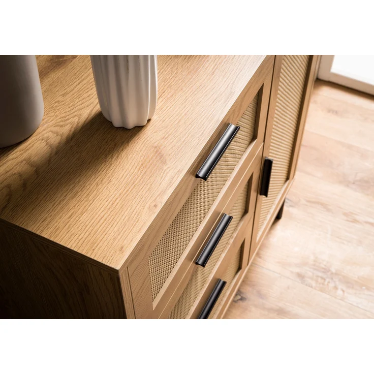FINEBUY Kommode FB104164 (80 cm Anrichte, Eiche Rattan Stauraum Schublade), Kommode Tür Modern, Hoher Kommodenschrank – Bild 4