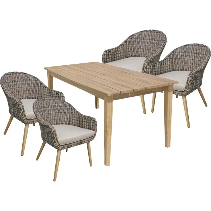 Tischgruppe Visalia/Pueblo aus Kunststoffgeflecht / Akazie,brushed wash