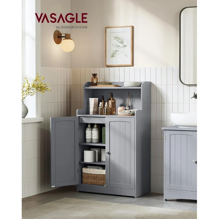 VASAGLE Badezimmerschrank, Badschrank mit 2 Türen, 2 verstellbare Eingeböden, 30 x 60 x 100 cm, Schrank für Esszimmer, Küche, Wohnzimmer, Taubengrau BBC770G02 – Bild 2