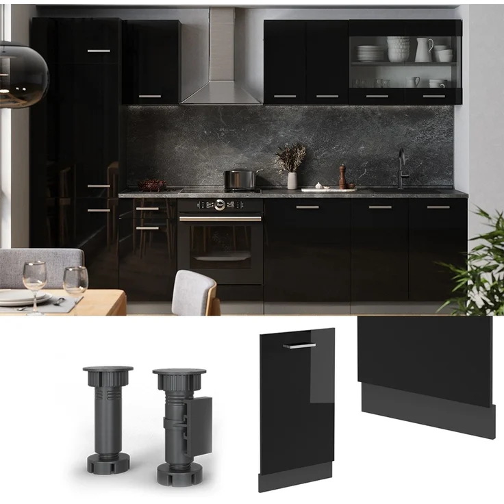 Geschirrspülblende R-Line Schwarz Hochglanz 45 cm ohne Arbeitsplatte Vicco – Bild 3