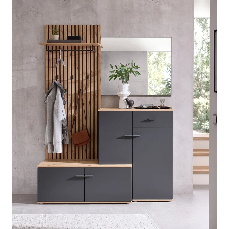 Kompaktgarderobe >Fynn< in Anthrazit / Artisan Eiche Dekor - 223x199x38 (BxHxT) – Bild 7