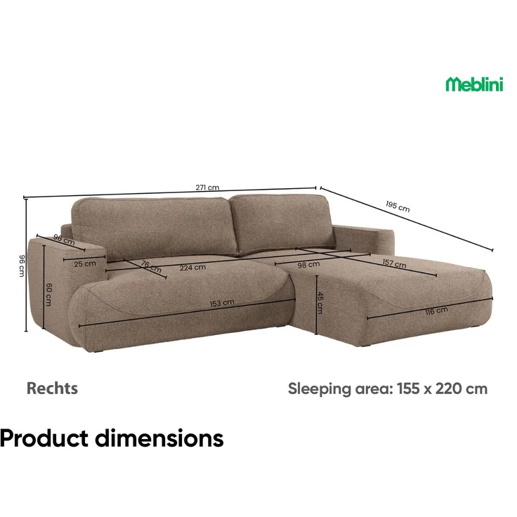 MEBLINI Schlafcouch mit Bettkasten – LUMIERE – 271x195x96cm – Rechts – Grau Samt - Ecksofa mit Schlaffunktion - Sofa mit Relaxfunktion und Kissen - Couch L-Form – Eckcouch – Bild 6