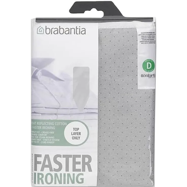 Brabantia Bügelbrett Bezug, Bügelbezug, Bügeltischbezug, Bügelbrettbezug, Baumwolle metallisiert & 2mm Schaumstoff, mit Kordelzug, Größe D, 135x45 cm, Silber, 264528