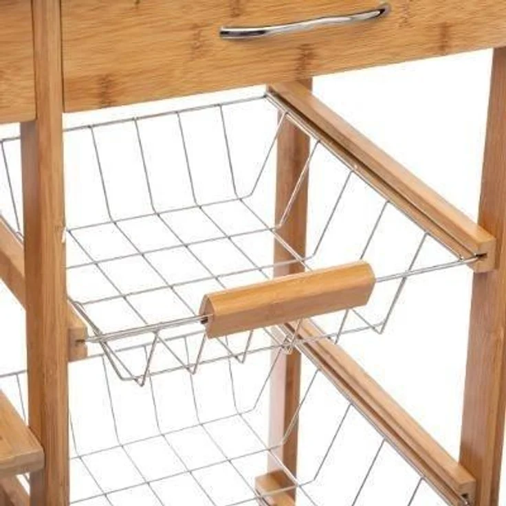 Küchenwagen mit Rollen, Servierwagen aus Bambus, 37 x 76 x 86 cm – Bild 5