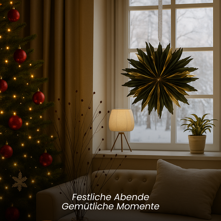 Star - Papierstern Dis Grün 40 cm - stilvoller halbtransparenter Weihnachtsstern für Innen, perfekt für Fenster & Wand – Bild 8