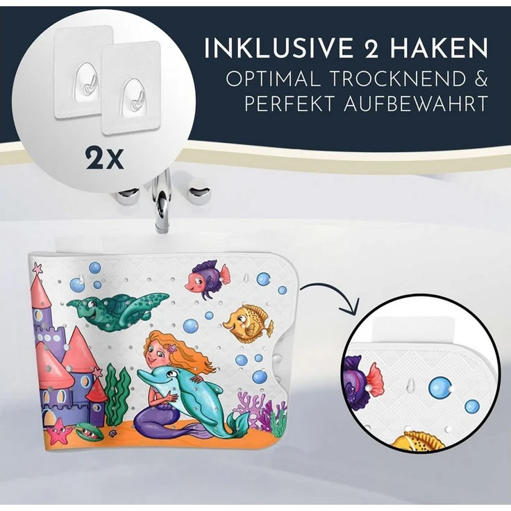 Homerella Badematte rutschfest Kinder - 100% BPA frei Inkl. 2 Haken zum Aufhängen 100x40cm, Antirutschmatte Badewanne Baby hautsensitiv & schimmelresistent, Badewannenmatte rutschfest & waschbar – Bild 2