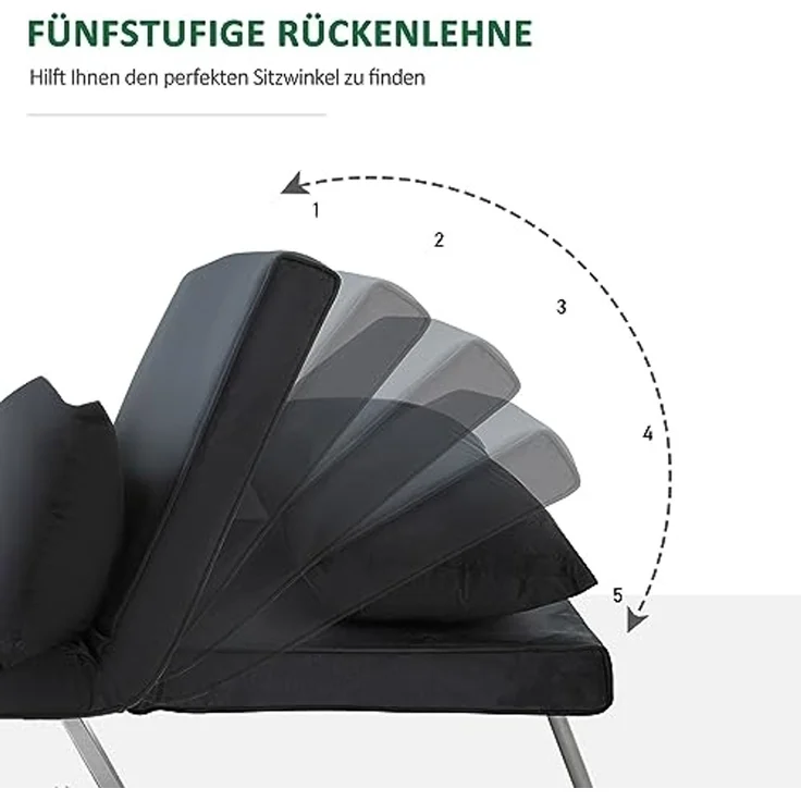 HOMCOM Sessel Schlafsessel mit Armlehne, 2-in-1 Gästebett (Klappbett, 1-St, Schlafsofa), für Wohnzimmer, Schwarz – Bild 4