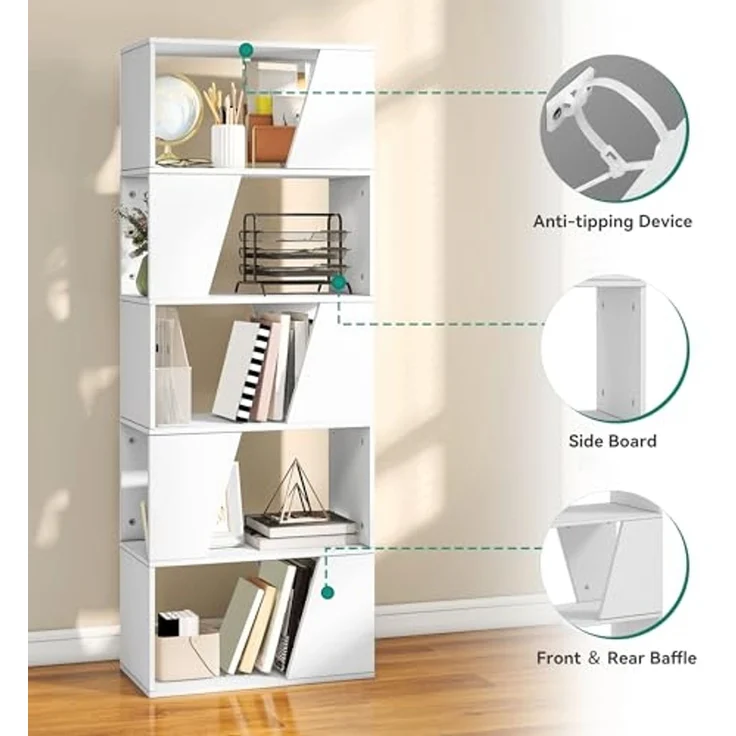 YITAHOME Bücherregal, Holzbücherregal mit 6 Regalböden, Bodenstehende Standregal, Industrielles Ausstellungsregal, Aufbewahrungseinheit, Regaleinheiten für Wohnzimmer, Schlafzimmer, Heimbüro, Weiß – Bild 4