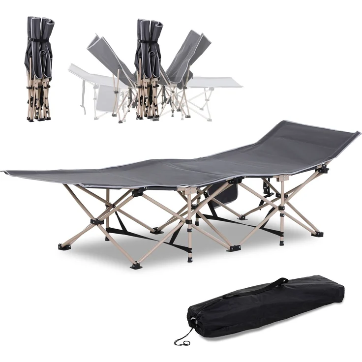 Feldbett, Campingbett, klappbar, wetterbeständig, Tinte. Tragetasche, 190 x 68 x 52 cm, Grau--Grau--52x68x190cm--YOUDENOVA – Bild 2