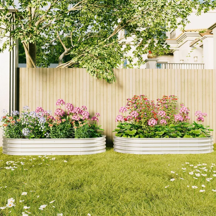 Wohnora-Hochbeet aus Metal Verzinkte Pflanzer erhöhte Gartenbett-Kit, Gartenbetten für im Freien für Gemüse, Blumen und Kräuter, Heavy Duty, rostbeständig, einfache Montage, 2pcs 8x4x1ft,H 305cm x T 2438cm x B 122cm,Silber – Bild 4