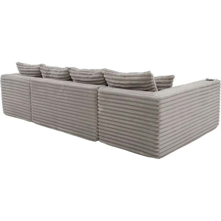 U-förmige Cord-Wohnlandschaft 320 cm mit Getränkehaltern, Seitentaschen und 6 Kissen, modulares Sofa mit Schaumstoff-Feder-Polsterung, Hellgrau – Bild 26