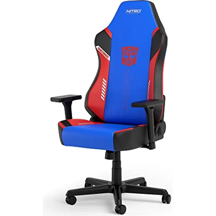 Nitro Concepts X1000 Gaming Stuhl - Transformers Optimus Prime Edition, veganer PU-Leder-Bezug, ergonomische Verstellmöglichkeiten, 135 kg Tragfähigkeit