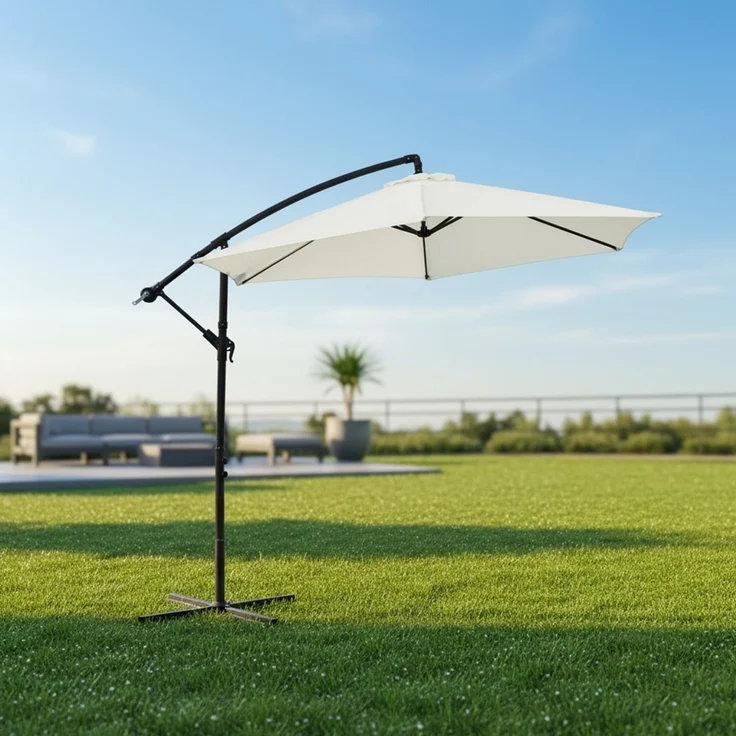 Ampelschirm ⌀3,5M Beige Sonnenschutz Kurbel Schattenspender Solar Gartenschirm – Bild 9