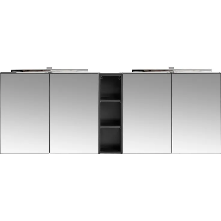 Doppel-Spiegelschrank, 180cm, LED-Beleuchtung, matt schwarz, PUEBLA-56-BLACK