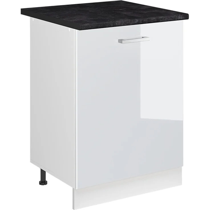 Küchenunterschrank R-Line Weiß Hochglanz/Weiß 60 cm mit 1 Tür Arbeitsplatte Anthrazit Vicco – Bild 1