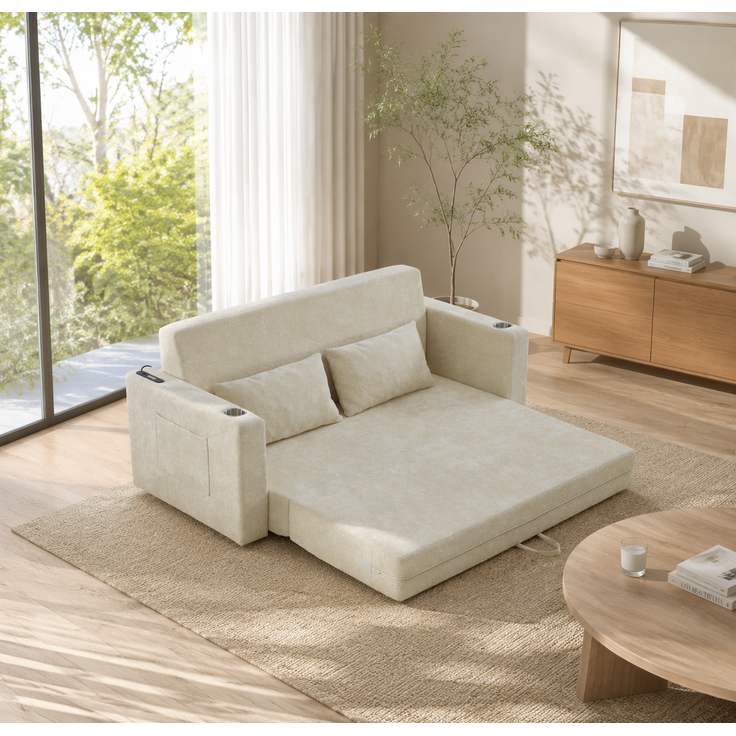 ZUBALIYA SchlafSofa mit USB - Anschluss, mit Chenille - Bezug, mit Samtbezug, mit breiten Armlehnen, mit Schaumstoffpolsterung – Bild 20