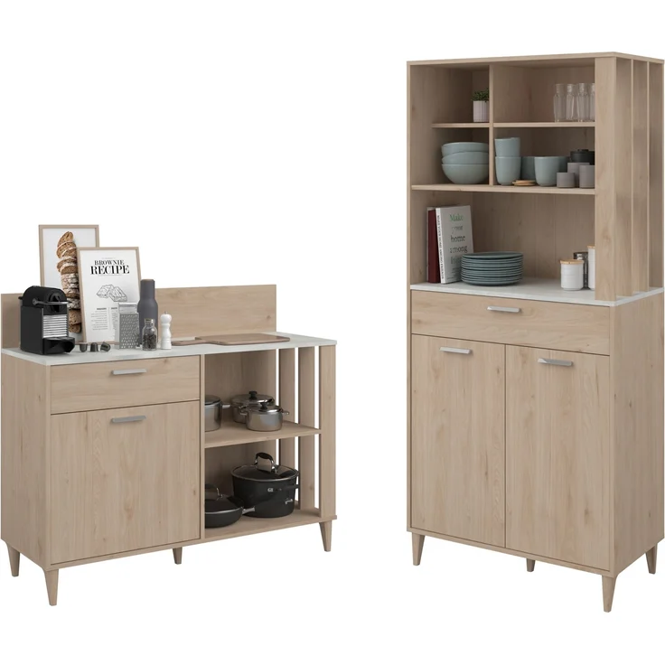 Mehrzweckschrank-Set >Gala 2< (2 teilig) Jackson Eiche Dekor / Beton Optik, Buffet + Beistellschrank – Bild 1