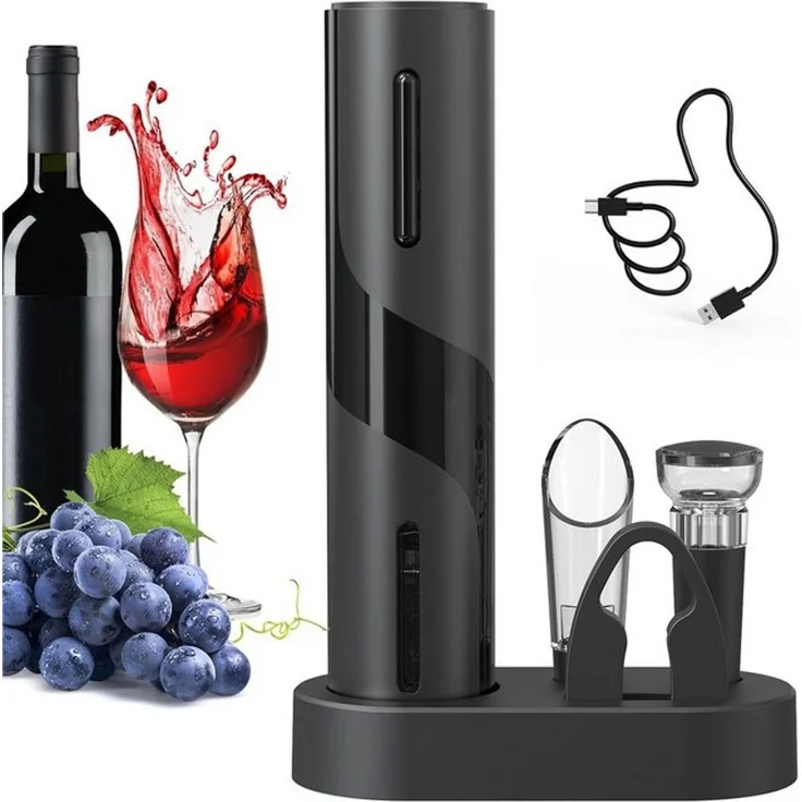 Senmudi Korkenzieher Elektrischer Weinöffner-Set, Wiederaufladbares 6-in-1,Nur 6 Sekunden, (mit Ladestation, Folienschneider, Weinausgießer und Vakuum-Weinstopfen, 6 tlg, Weinöffner-Geschenkset mit USB-Ladekabel Geschenk für Weinfreunde), Geeignet für ... – Bild 4