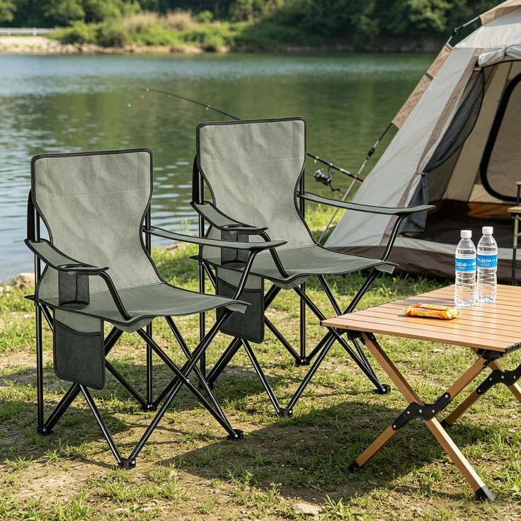 Strandstuhl mit einem Tassenhalter,Bequemer Campingstuhl,Klappbarer Angelstuhl(2PCS Outdoor Stühle)--Dunkelgrau--47x76x80.5cm--YOUDENOVA – Bild 4