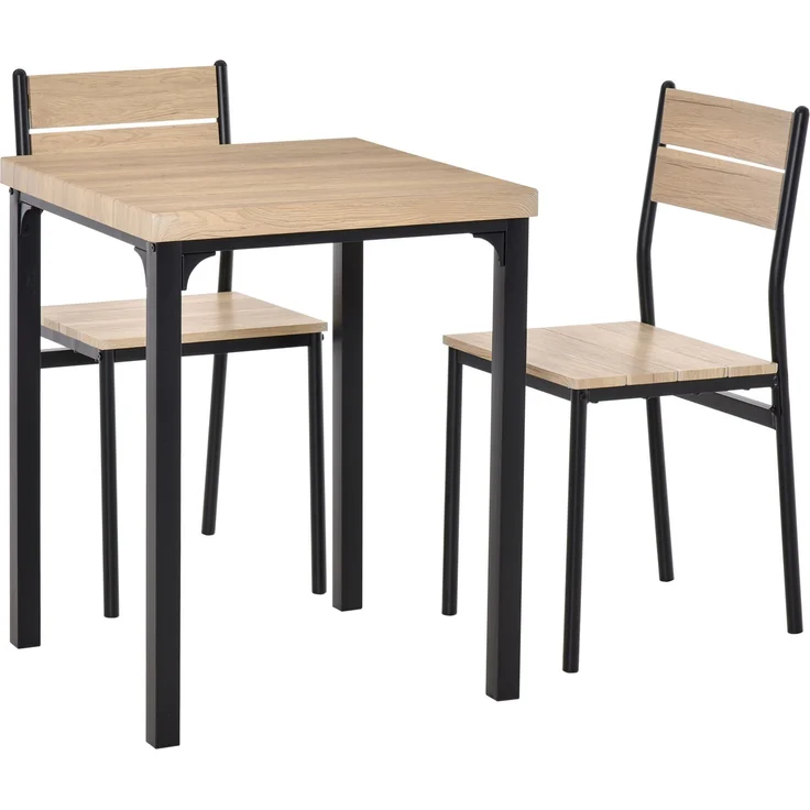 3-teilige Essgruppe Esstisch mit 2 Stühlen Platzsparende Esszimmergruppe Sitzgruppe für Esszimmer, Küche Naturholzmaserung+Schwarz--Natur--76x60x60cm--YOUDENOVA – Bild 2