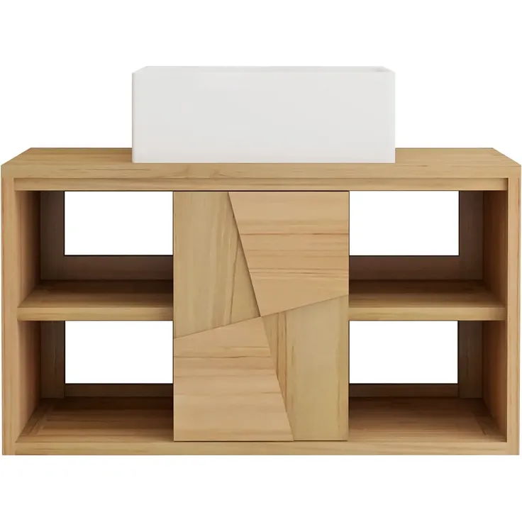 Vente-unique - SUMBAWA Waschbeckenmöbel Holz, Platte Beige - B 50 cm x H 45 cm x L 80 cm – Bild 2
