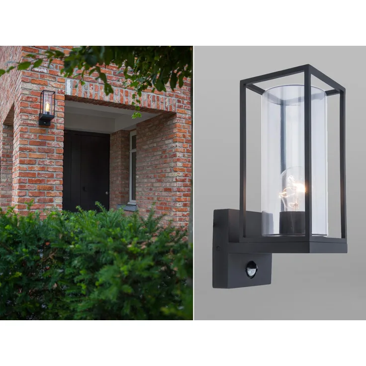 Lutec Flair Außenwandleuchte anthrazit IP44 E27 14x18,5x33,5cm mit Bewegungsmelder