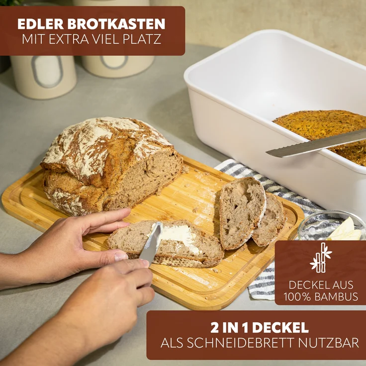 2tlg. Brotaufbewahrungs-Set - Brotkasten und Brotkorb (Kunststoff/Metall, weiß) – Bild 3