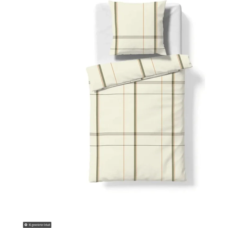 Fleuresse Lech Edelflanell Bettwäsche 240x220 Karo Streifen creme oliv 605081-17 – Bild 2