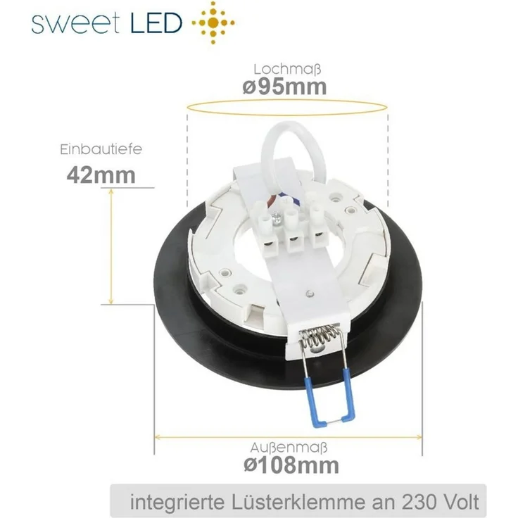 Sweet LED LED Einbaustrahler 6er Set GX53 8,2W 230V Schwarz 4000K Rund LED Einbauleuchten Aluminium, LED wechselbar, 4000K - Neutralweiß, Deckenspots, Ø95mm, Einbauleuchten – Bild 2