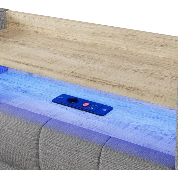 Stauraumbett mit LED-Beleuchtung, Bettkasten, Lattenrost, Regal und USB/Type-C Anschlüssen, 90x200 cm, Schlafsofa, Einzelbett, Jugendbett, Samt – Bild 10