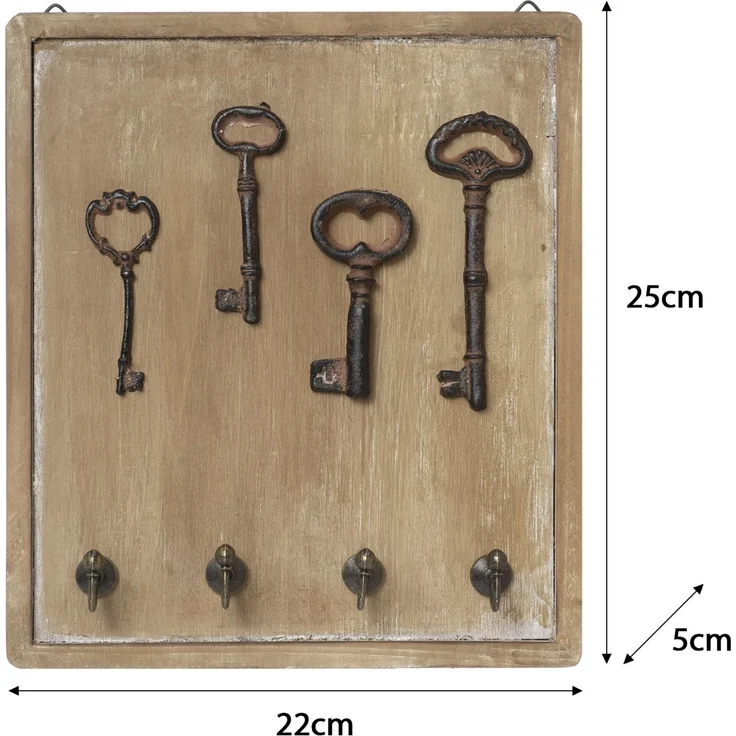 Moritz Schlüsselbrett Schlüsselkasten 22x25cm Antike Schlüssel 4 Haken braun Schlüsselhalter Vintage Schlüsselboard Schlüsselaufbewahrung – Bild 3