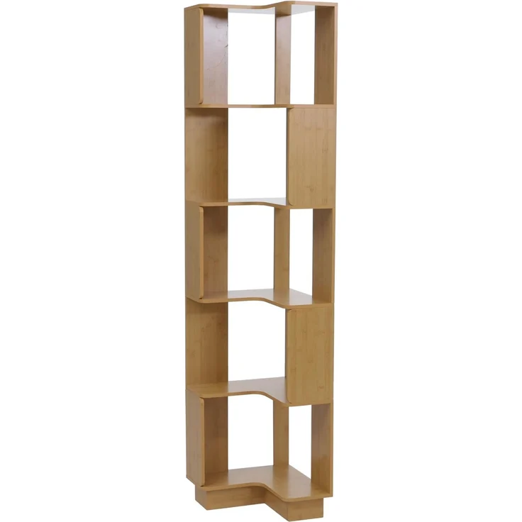 Eck-Bücherregal HWC-P53, Eckregal Standregal Wohnregal, 5 Ebenen MDF Melamin 175x40x40cm ~ Bambus-Optik – Bild 8