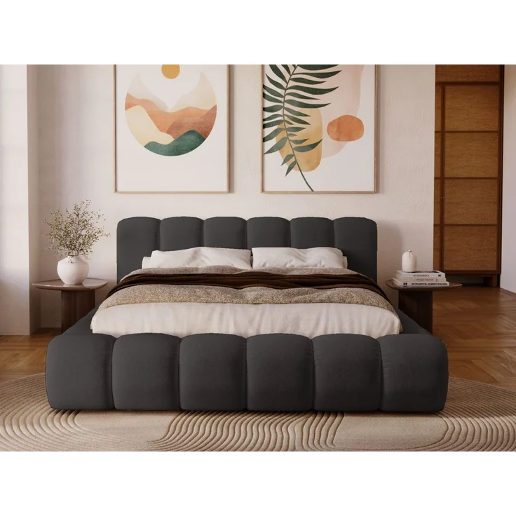 GRAINGOLD Doria Doppelbett 140x200, mit Kopfteil, Lattenrost, Bettkasten, Velour-Stoff, Dunkelgrau – Bild 3
