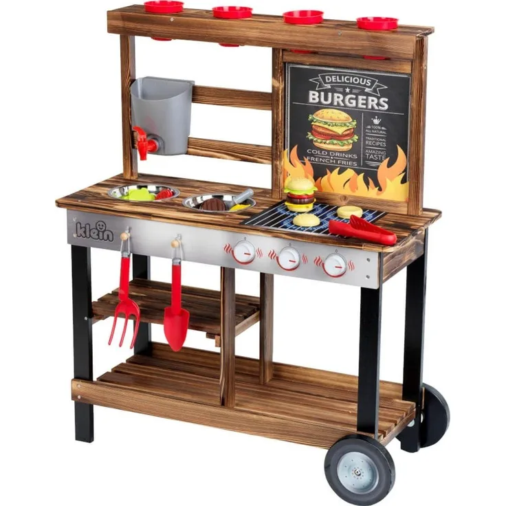 Theo Klein 'Beach' BBQ Country Outdoor Kitchen mit Zubehör, Holz braun, 14 x 82 x 37,5 cm