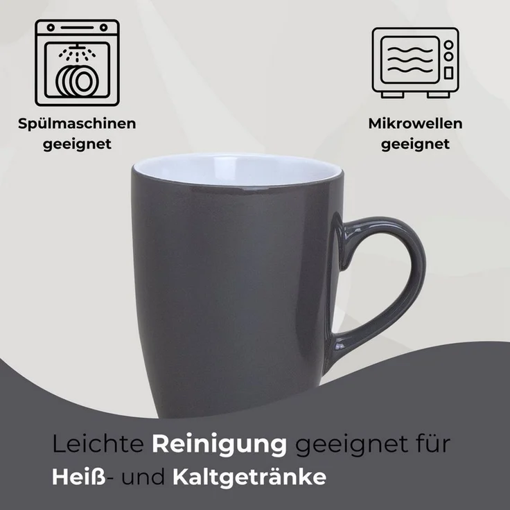 matches21 HOME & HOBBY Tasse Kaffeetassen 6er Set aus Keramik 340ml, Teetassen in Grau, 6-tlg, Keramik, Moderne Kaffeebecher Spülmaschinenfest & Mikrowellengeeignet – Bild 2