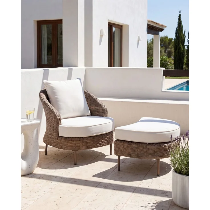 Gartensessel mit Ottomane ARCILLE Polyrattan Braun – Bild 3